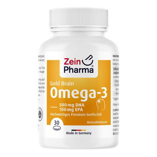 Рыбий жир для головного мозга OMEGA-3 GOLD Gehirn DHA 500mg/EPA 100mg Softgelkap 30 шт Zein Pharma Рыбий жир для головного мозга OMEGA-3 GOLD Gehirn DHA 500mg/EPA 100mg Softgelkap 30 шт Zein Pharma